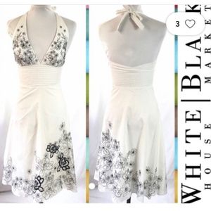 Embroidery Ivory and Black halter dress